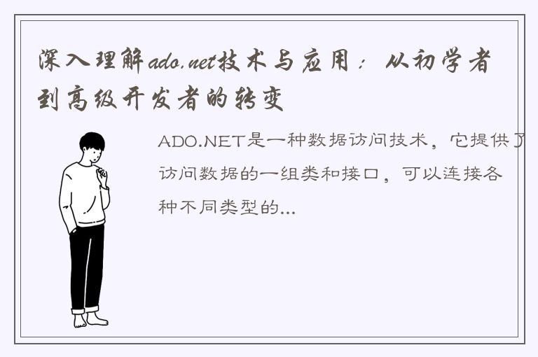 深入理解ado.net技术与应用：从初学者到高级开发者的转变