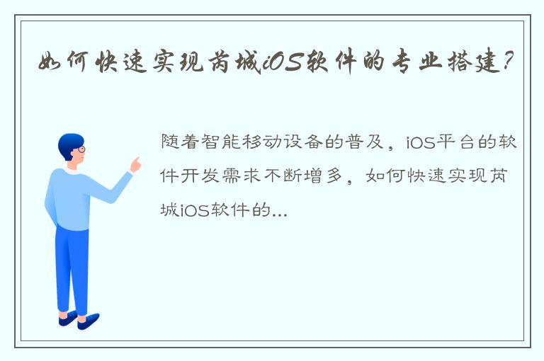 如何快速实现芮城iOS软件的专业搭建？