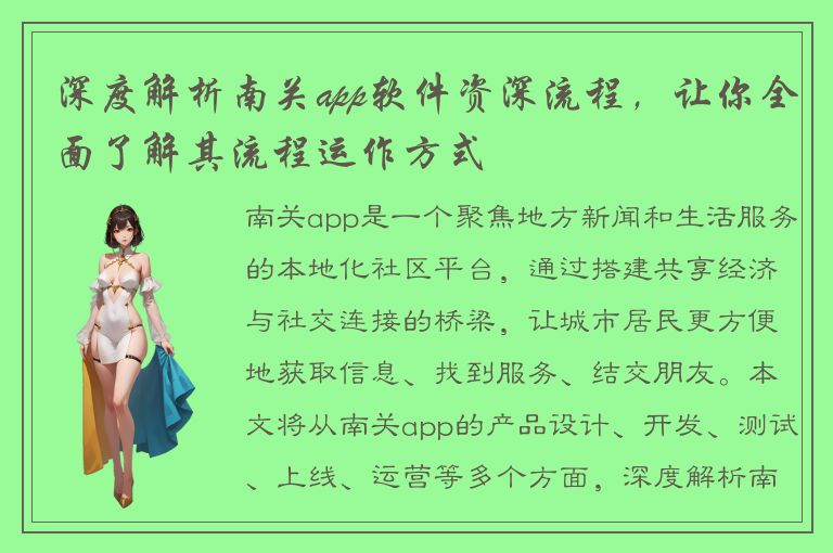 深度解析南关app软件资深流程，让你全面了解其流程运作方式