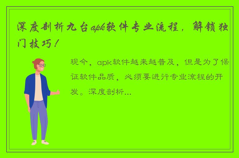 深度剖析九台apk软件专业流程，解锁独门技巧！