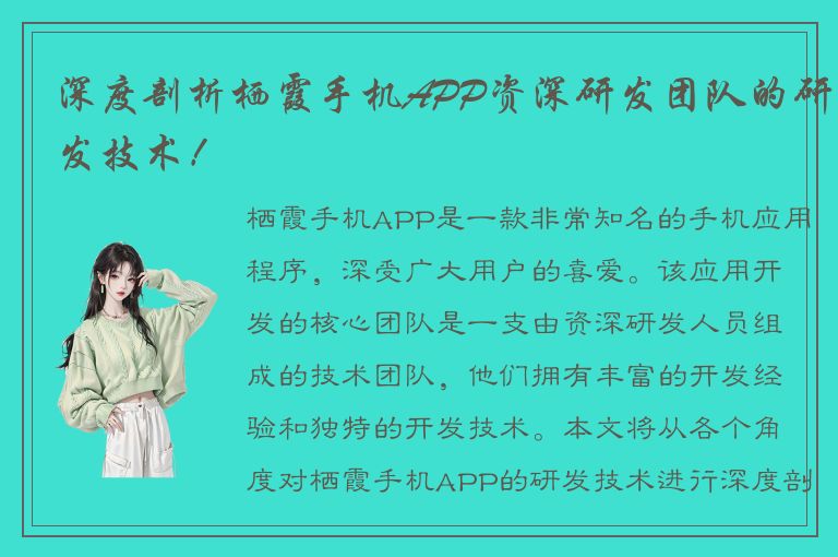 深度剖析栖霞手机APP资深研发团队的研发技术！