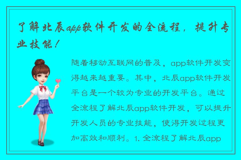 了解北辰app软件开发的全流程，提升专业技能！