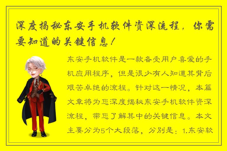 深度揭秘东安手机软件资深流程，你需要知道的关键信息！