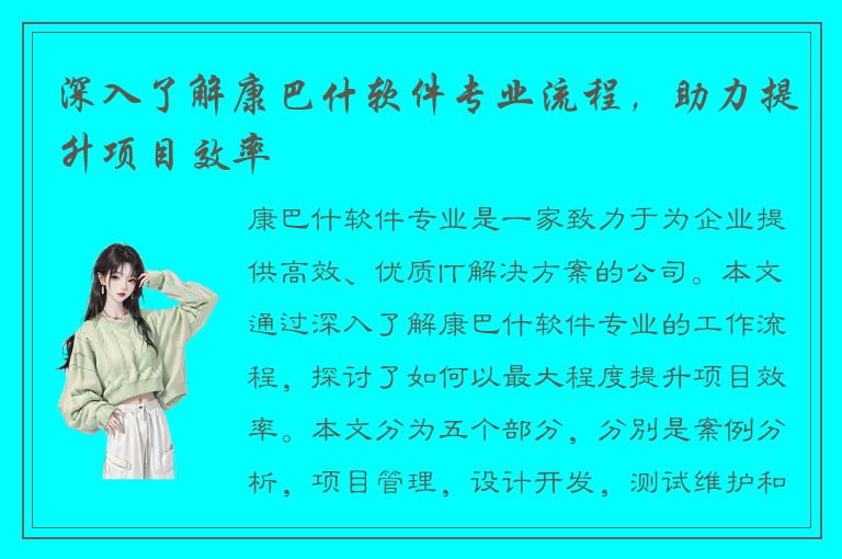 深入了解康巴什软件专业流程，助力提升项目效率