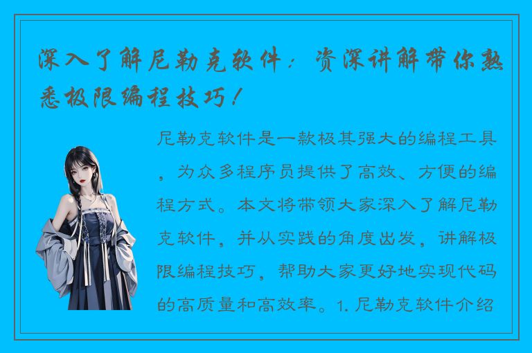 深入了解尼勒克软件：资深讲解带你熟悉极限编程技巧！