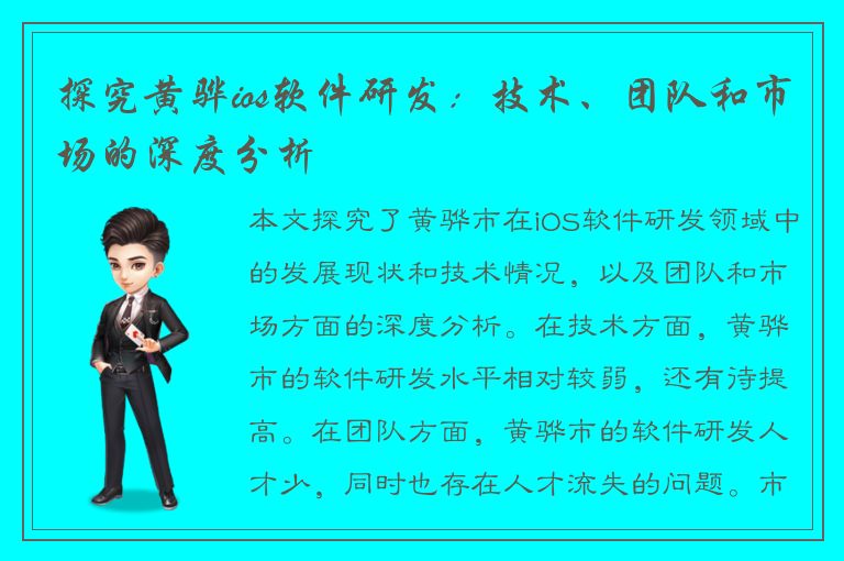 探究黄骅ios软件研发：技术、团队和市场的深度分析