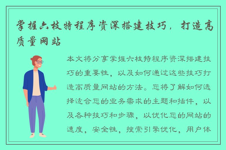 掌握六枝特程序资深搭建技巧，打造高质量网站