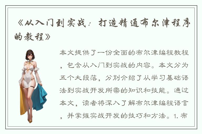 《从入门到实战：打造精通布尔津程序的教程》