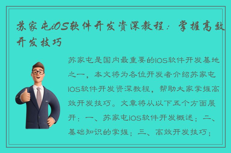 苏家屯iOS软件开发资深教程：掌握高效开发技巧