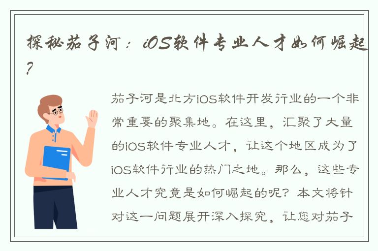 探秘茄子河：iOS软件专业人才如何崛起？