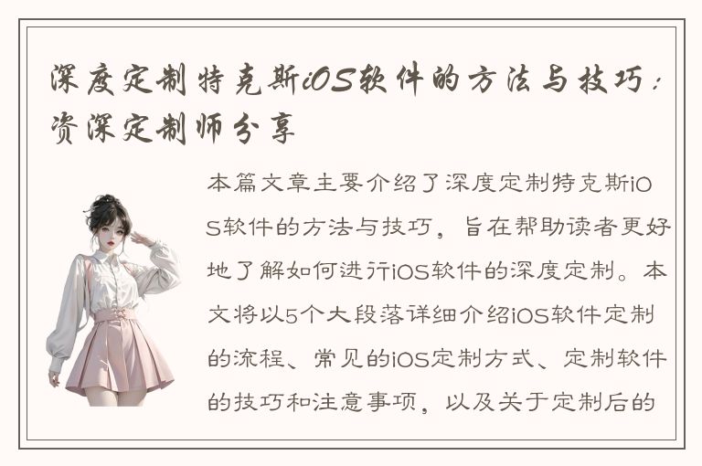 深度定制特克斯iOS软件的方法与技巧：资深定制师分享