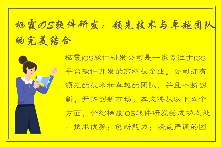 栖霞iOS软件研发：领先技术与卓越团队的完美结合