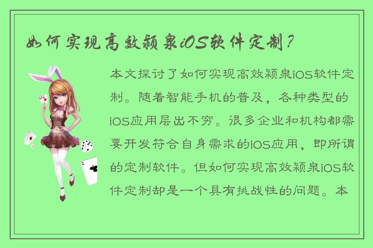 如何实现高效颍泉iOS软件定制？