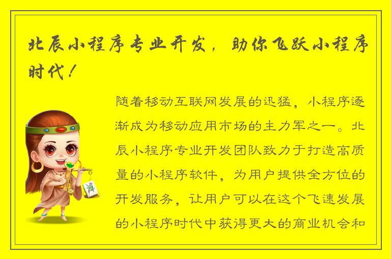 北辰小程序专业开发，助你飞跃小程序时代！