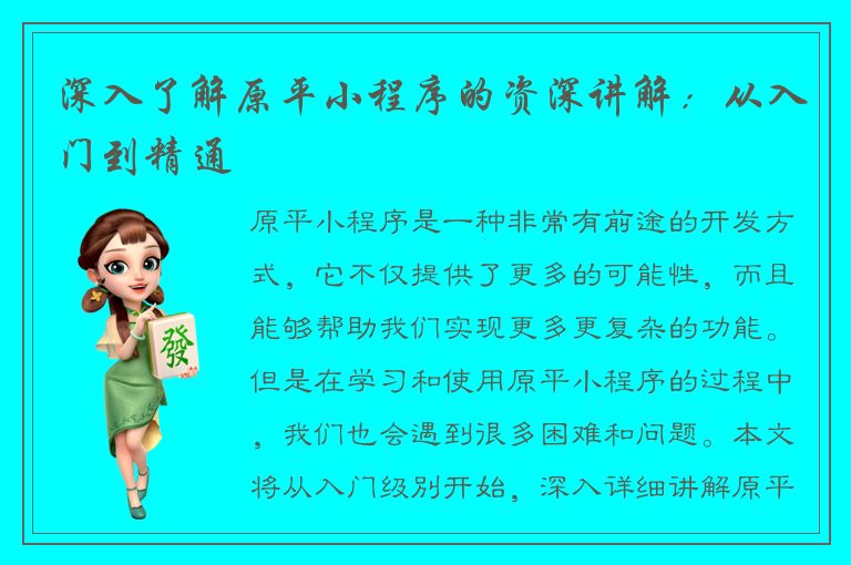 深入了解原平小程序的资深讲解：从入门到精通