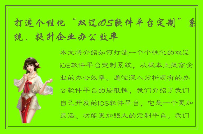 打造个性化“双辽iOS软件平台定制”系统，提升企业办公效率