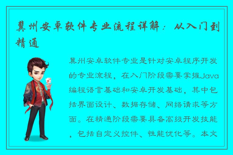 冀州安卓软件专业流程详解：从入门到精通