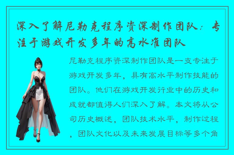 深入了解尼勒克程序资深制作团队：专注于游戏开发多年的高水准团队