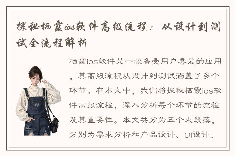 探秘栖霞ios软件高级流程：从设计到测试全流程解析