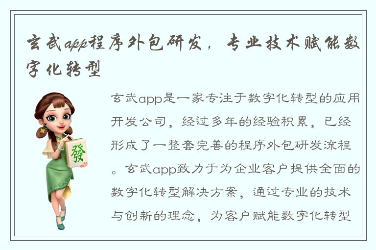 玄武app程序外包研发，专业技术赋能数字化转型