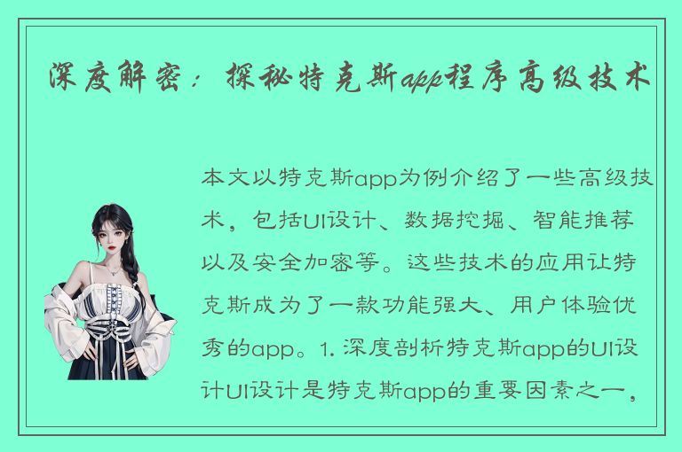 深度解密：探秘特克斯app程序高级技术