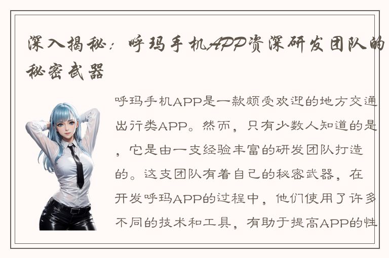 深入揭秘：呼玛手机APP资深研发团队的秘密武器