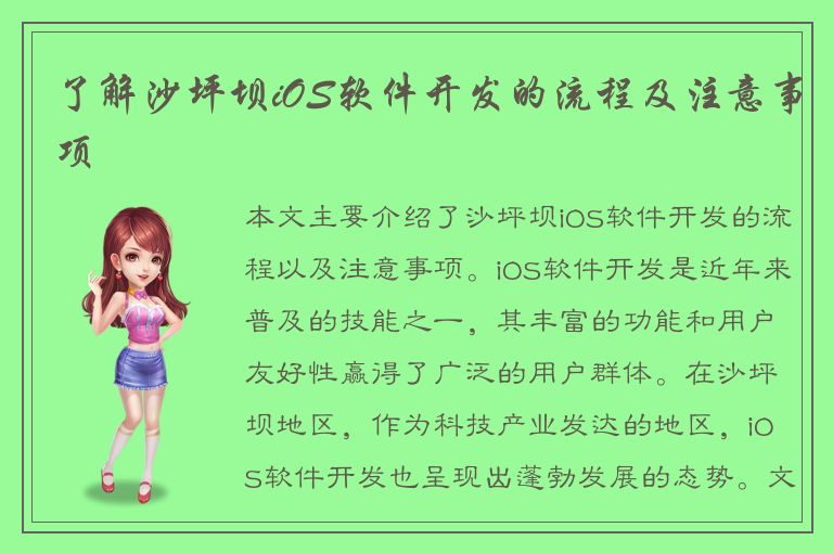 了解沙坪坝iOS软件开发的流程及注意事项