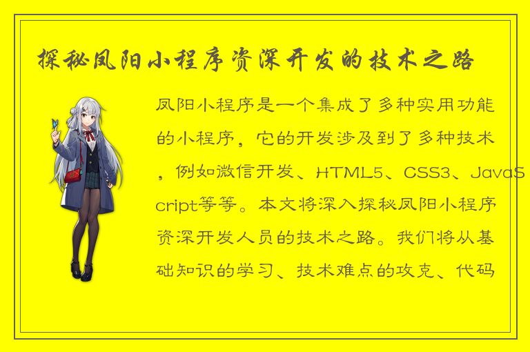 探秘凤阳小程序资深开发的技术之路