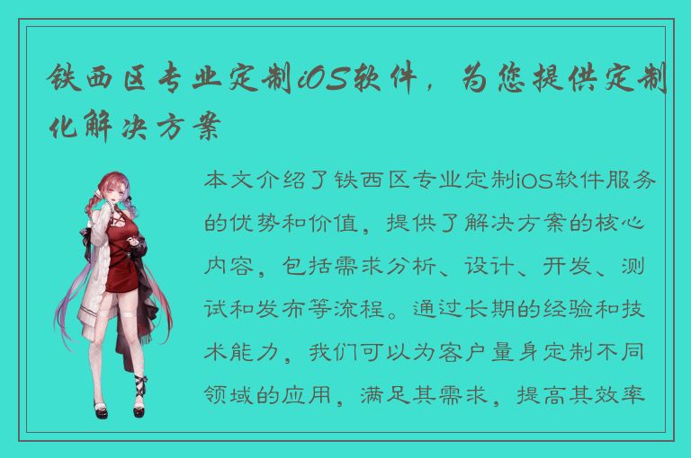 铁西区专业定制iOS软件，为您提供定制化解决方案