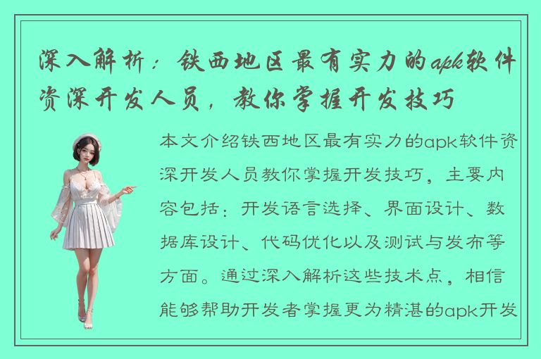 深入解析：铁西地区最有实力的apk软件资深开发人员，教你掌握开发技巧