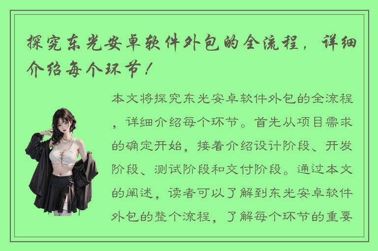 探究东光安卓软件外包的全流程，详细介绍每个环节！