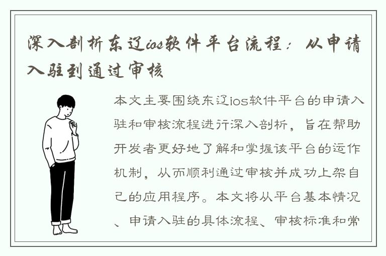 深入剖析东辽ios软件平台流程：从申请入驻到通过审核