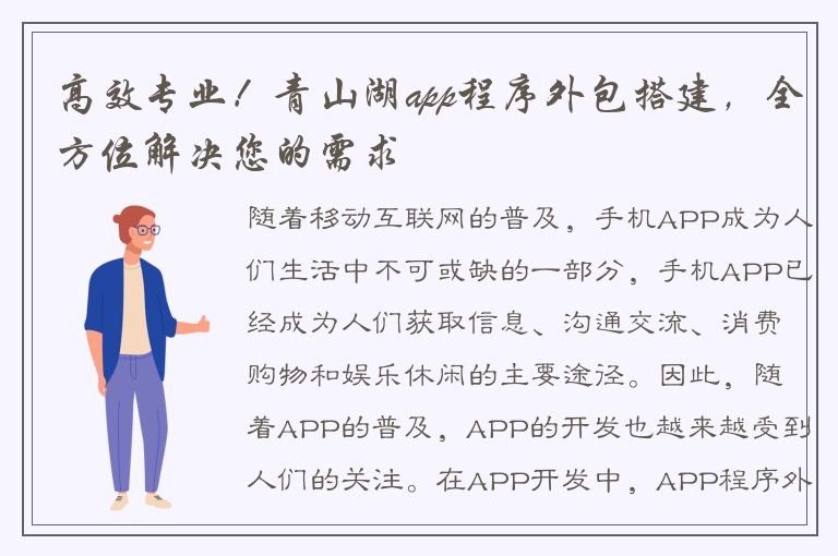 高效专业！青山湖app程序外包搭建，全方位解决您的需求