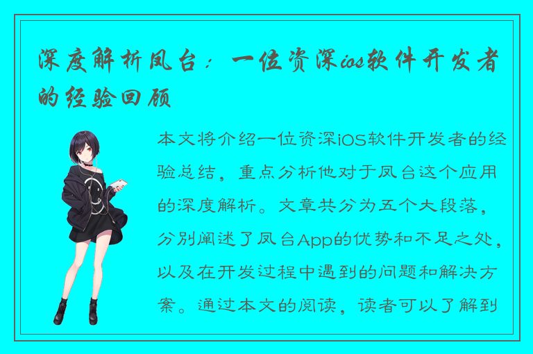 深度解析凤台：一位资深ios软件开发者的经验回顾