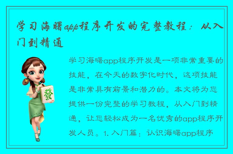 学习海曙app程序开发的完整教程：从入门到精通