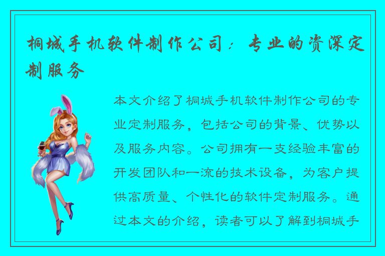 桐城手机软件制作公司：专业的资深定制服务