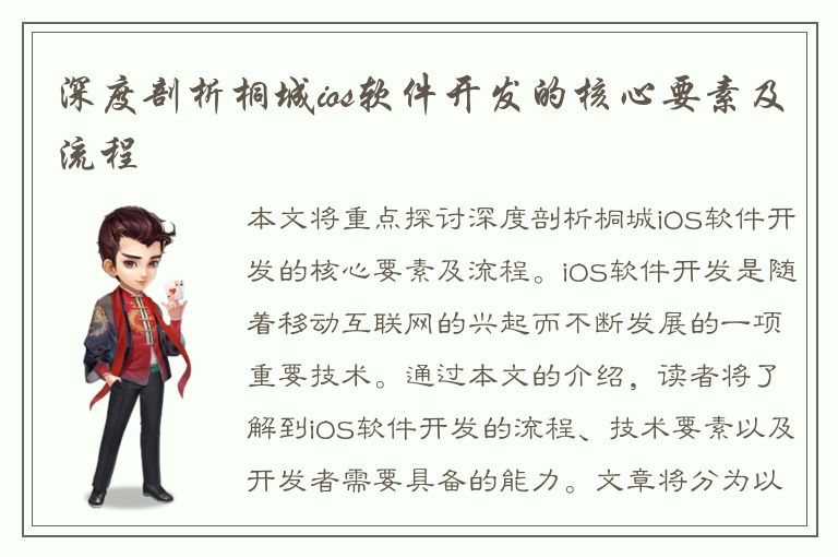 深度剖析桐城ios软件开发的核心要素及流程