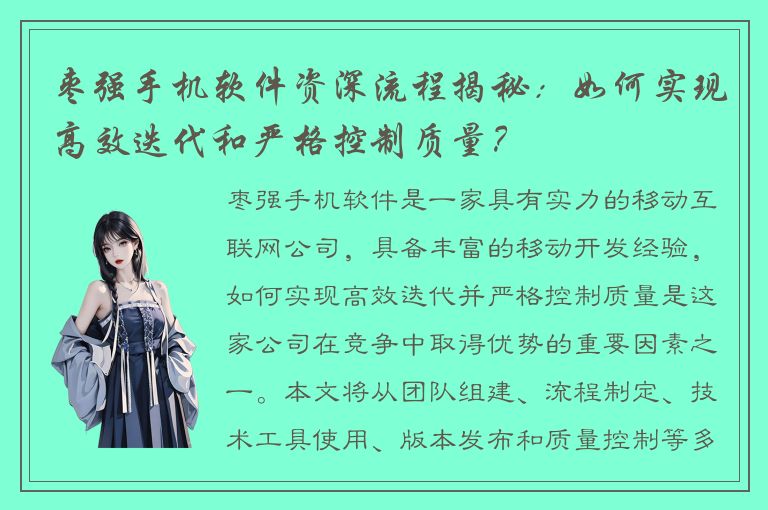 枣强手机软件资深流程揭秘：如何实现高效迭代和严格控制质量？