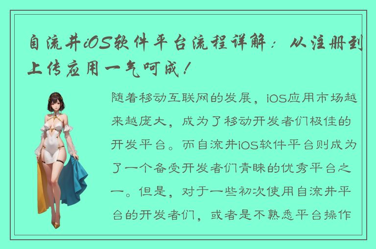 自流井iOS软件平台流程详解：从注册到上传应用一气呵成！