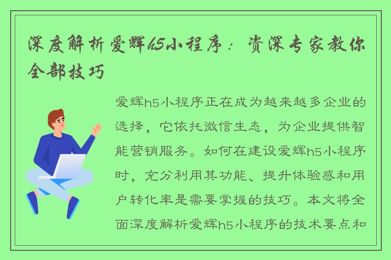 深度解析爱辉h5小程序：资深专家教你全部技巧