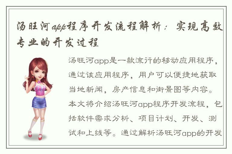 汤旺河app程序开发流程解析：实现高效专业的开发过程