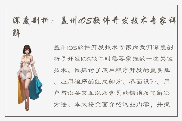 深度剖析：盖州iOS软件开发技术专家详解