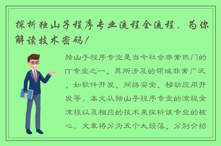 探析独山子程序专业流程全流程，为你解读技术密码！