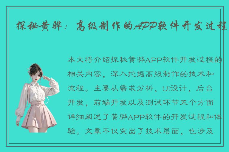 探秘黄骅：高级制作的APP软件开发过程