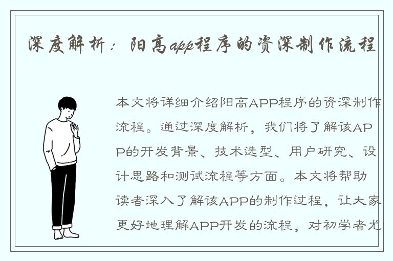 深度解析：阳高app程序的资深制作流程