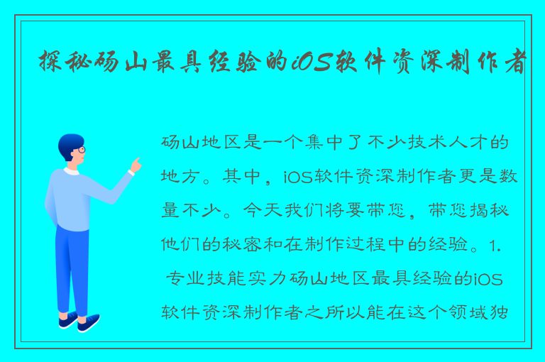 探秘砀山最具经验的iOS软件资深制作者