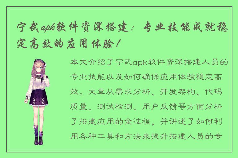 宁武apk软件资深搭建：专业技能成就稳定高效的应用体验！