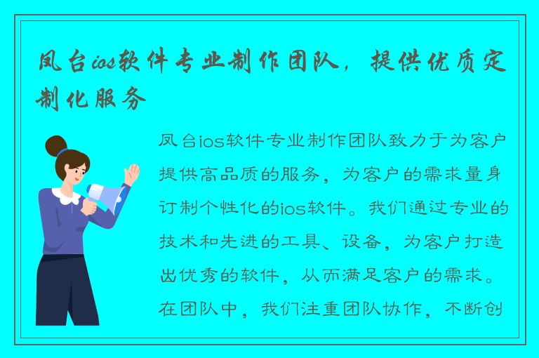 凤台ios软件专业制作团队，提供优质定制化服务