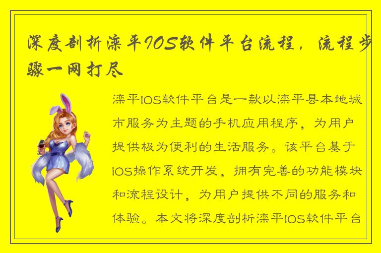 深度剖析滦平IOS软件平台流程，流程步骤一网打尽