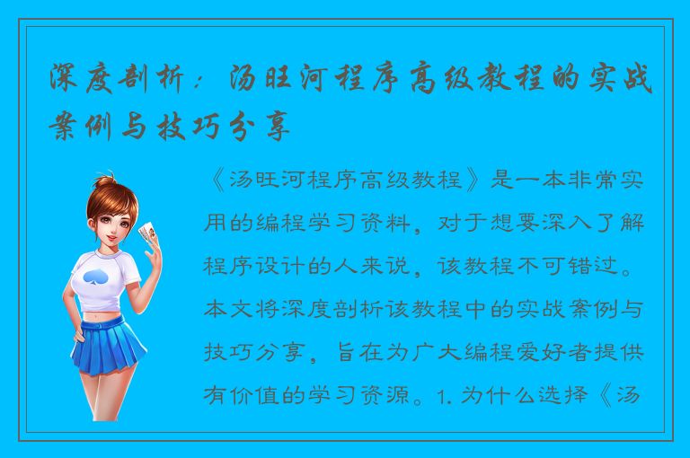 深度剖析：汤旺河程序高级教程的实战案例与技巧分享